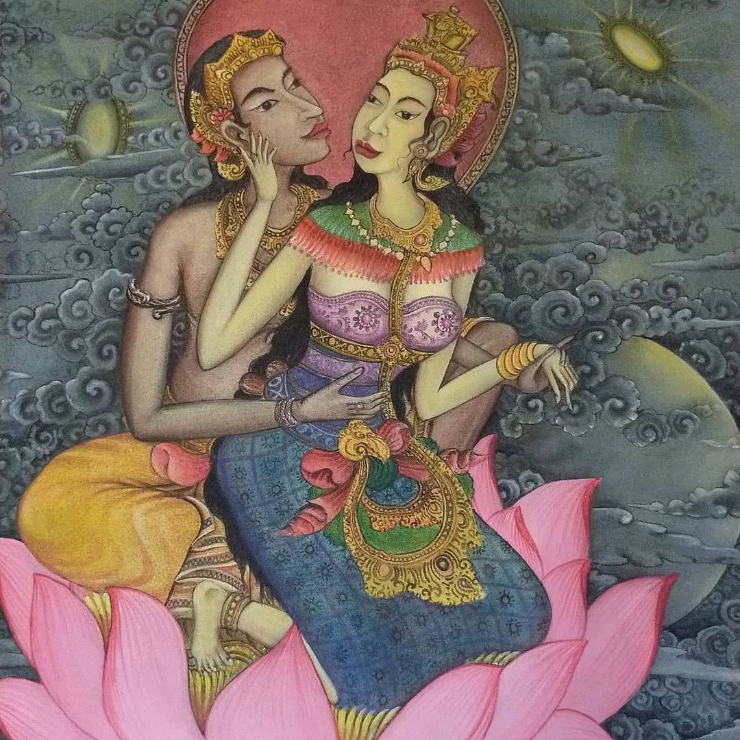 Traditional Balinese painting hanging in the treatment room at Rina Massage